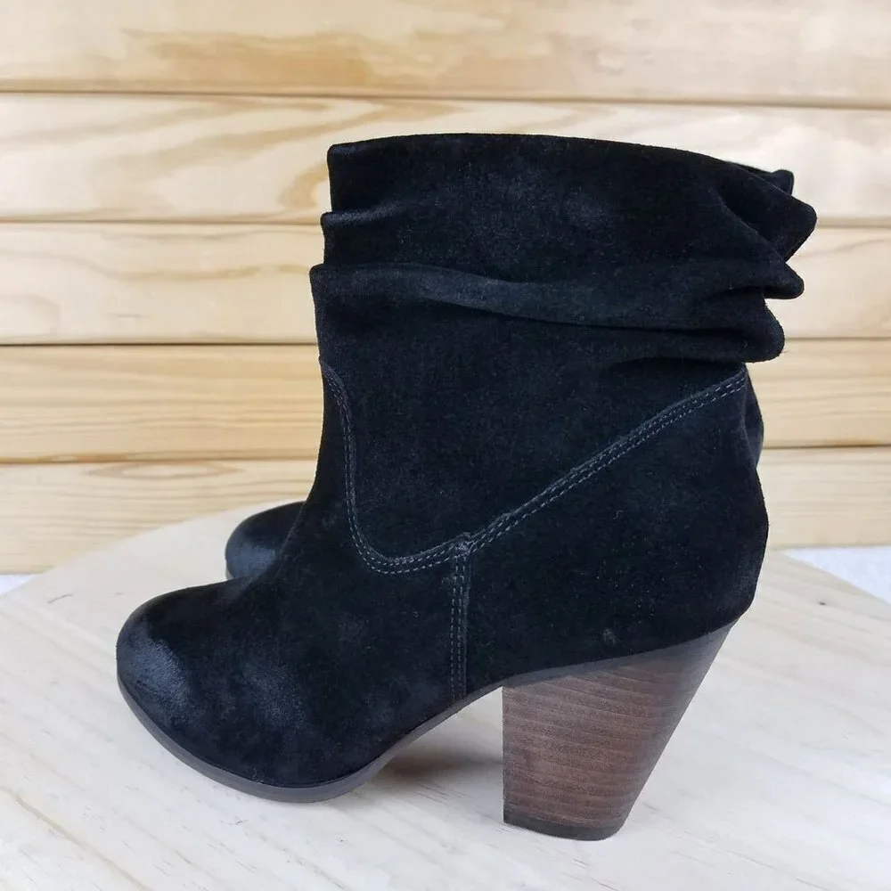 Biker Western Black Distressed Women's 6 M Suede/Leather Slouch Heeled Boots NEW